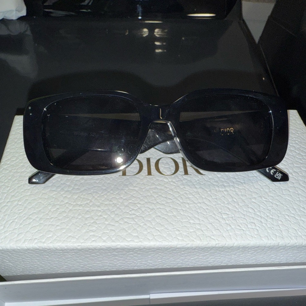 Dior Black Square Sunglasses with Thick Frame and Dark Lenses
